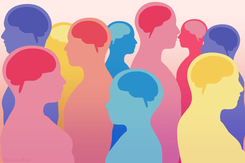 Image of different colored outlined figures and their brains. 
