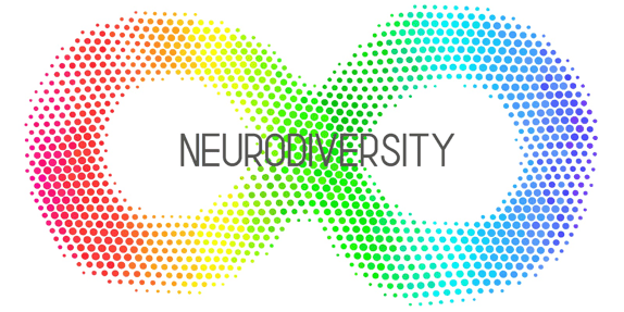 Colorful infinity symbol with the words neurodiversity.